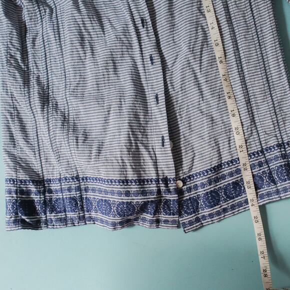 Roller Rabbit Blue Striped Ruffle Neck Embroidered Trim Shirt Size Small - Picture 7 of 8